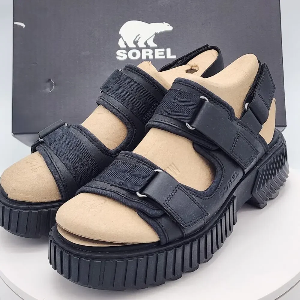 NEW Sorel ONA Ave Multistrap Black Women's Size 8.5 Sport Platform Sandals